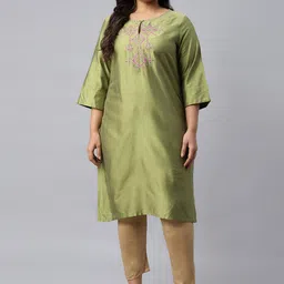 W Women Green Embroidered Thread Work Kurta-image-14
