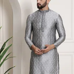 SOJANYA Men Grey Embroidered Straight Kurta-image-54