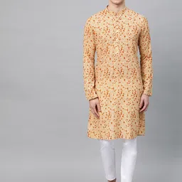 See Designs Men Cream-Coloured & Rust Brown Geometric Print Cotton Straight Kurta Set-21