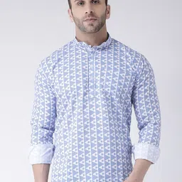 Hangup Men Blue & White Printed Straight Kurta-image-86