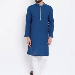 even Men Blue Solid Straight Kurta-image-90