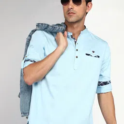 Kuons Avenue Men Turquoise Blue Solid Straight Kurta-image-85