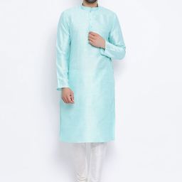 NAMASKAR Men Turquoise Blue Solid Straight Kurta-picture-53