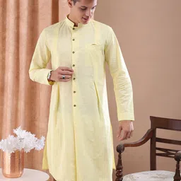 Freehand by The Indian Garage Co Men Yellow Solid Straight Kurta-56