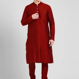 KISAH Mandarin Collar Banarasi Cotton Silk Kurta-image-94