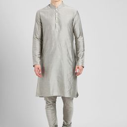 KISAH Men Mandarin Collar Long Sleeves Cotton Silk Kurta-image-17