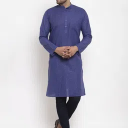 KRAFT INDIA Men Navy Blue Chikankari Dobby Kurta-image-40