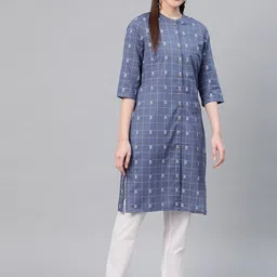 W Women Checked & Printed Cotton Straight Kurta-25
