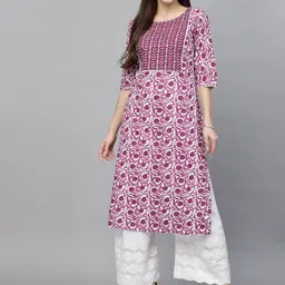 Stylum Geometric Printed Round Neck Pure Cotton Straight Kurta-35