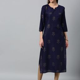 GoSriKi Women Navy Blue Floral Printed Straight Kurta-image-99