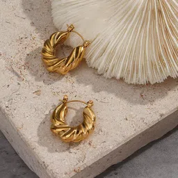 Inaya Women Gold Plated Contemporary Hoop Earrings-picture-13