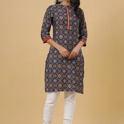 Juniper Mandarin Collar Ethnic Motifs Printed Sequined Straight Kurta-picture-44