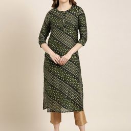 SHOWOFF Women Geometric Printed Mirror Work Indie Prints Kurta-image-50