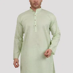 Maharaja Striped Mandarin Collar Cotton Linen Kurta-image-5