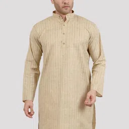 Maharaja Striped Band Collar Regular Fit Linen Cotton Kurta-picture-23