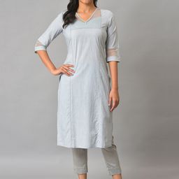 AURELIA V-Neck Striped Cotton Kurta-image-64