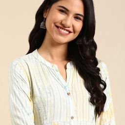 SHOWOFF Mandarin Collar Striped Kurta-image-90