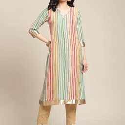 Varanga Women Mustard Yellow & Red Striped Kurta-picture-9
