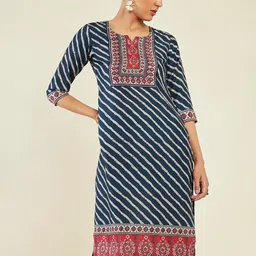 Soch Leheriya Notch Neck Sequinned Straight Kurta-35