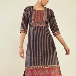 Soch Calf Length Ethnic Motifs Printed Straight Kurta-14