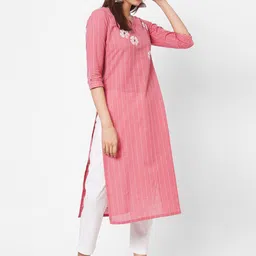 KAMI KUBI Notched Neck Striped Pure Cotton Kurta-picture-25