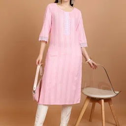 Vishudh Striped Cotton Straight Kurta-image-34