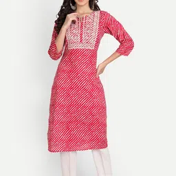Haute and Humble Women Orange & White Leheriya Embroidered Indie Prints Kurta-image-8