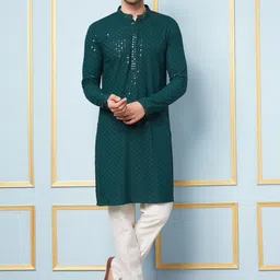 See Designs Embroidered Sequinned Mandarin Collar Long Sleeves Kurta with Pyjama-image-80
