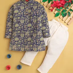 Jeetethnics Boys Ethnic Motifs Printed Regular Cotton Silk Kurta With Pyjama-17