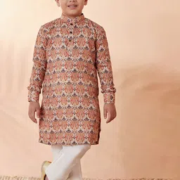 Manyavar Boys Beige Ethnic Motifs Kurta with Pyjamas-image-9
