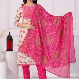 UNISETS Floral Printed Thread Work Kurta with Pyjamas & Dupatta-11