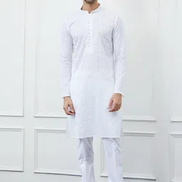 See Designs Striped Embroidered Regular Sequinned Pure Cotton Kurta With Pyjamas-picture-11