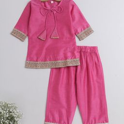 The Magic Wand Girls Gotta Patti & Thread Work Straight Kurta With Palazzos-image-3
