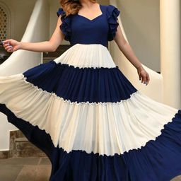 KALINI Colourblocked Sweetheart Neck Flutter Sleeves Maxi Dress-15