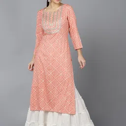 KALINI Bandhani Printed Notched Neck Gotta Patti Straight Kurta-image-36