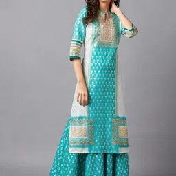 AURELIA Women Green & Gold-Toned Ethnic Motifs Printed LIVA Kurta-picture-43