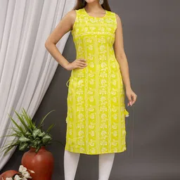 MILAAV Floral Printed Sleeveless Mirror Work Straight Kurta-image-2