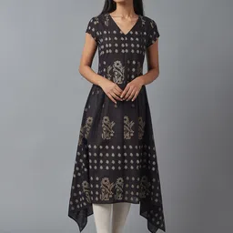 W Women Black Ethnic Motifs Printed Anarkali Kurta-19