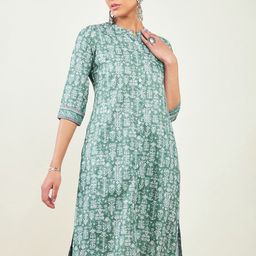 Soch Floral Printed Band Collar Straight Kurta-picture-22