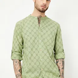 max Schiffli Mandarin Collar A-Line Short Kurta-image-12