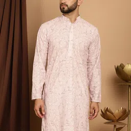 SOJANYA Checked Band Collar Thread Work Pure Cotton Straight Kurta-image-95