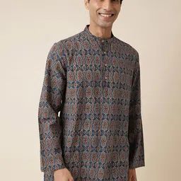 Fabindia Geometric Printed Band Collar Cotton Straight Short Kurta-image-39