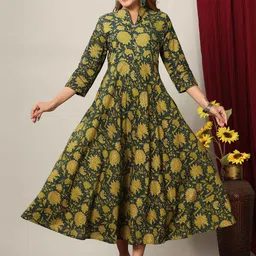 MIRAVAN Floral Printed Anarkali Cotton Kurta-image-14