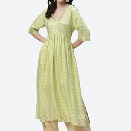 Biba Women Green Ethnic Motifs Printed Anarkali Kurta-image-99