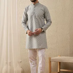 Anouk Grey Geometric Printed Mandarin Collar Long Sleeves Straight Kurta-image-43