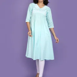 V-Mart Floral Chikankari Embroidered Cotton Empire Anarkali Kurta-image-13