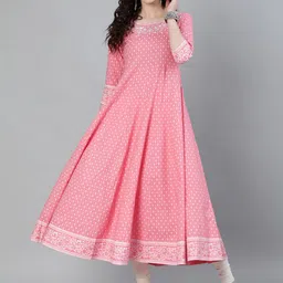 Jaipur Kurti Women Pink & White Printed Handloom Anarkali Kurta-31