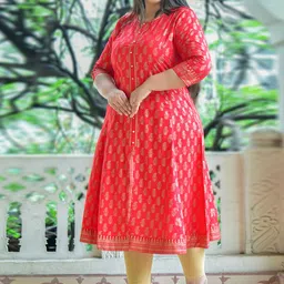 YASH GALLERY Women Plus Size Red & Golden Paisley Printed Anarkali Kurta-56