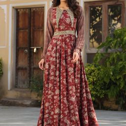 Rangeelo Floral Printed Round Neck Ethnic Dress-image-11