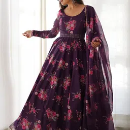 Femvy Floral Printed A-Line Ethnic Dress-image-45